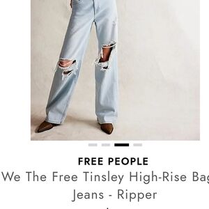 Free People Sky Blue High-Rise Distressed Jeans